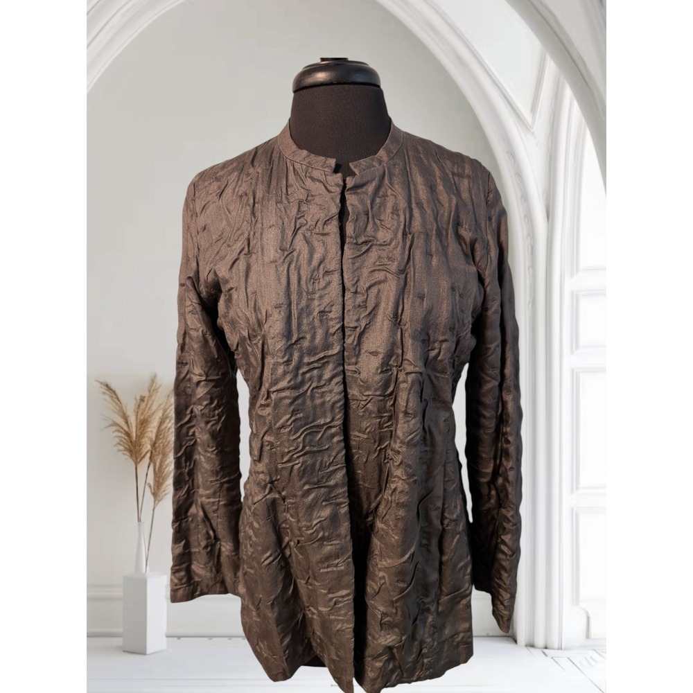 Eileen Fisher‎ 100% Silk Crinkle Lightweight Jacket Mandarin Collar NWT Women Sm